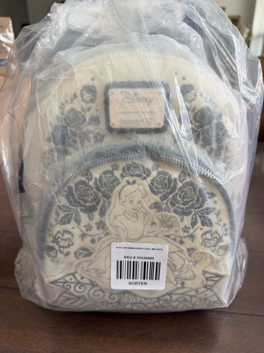 LOUNGEFLY DISNEY ALICE IN WONDERLAND BLACK WHITE FLORAL MINI BACKPACK NWT/HT